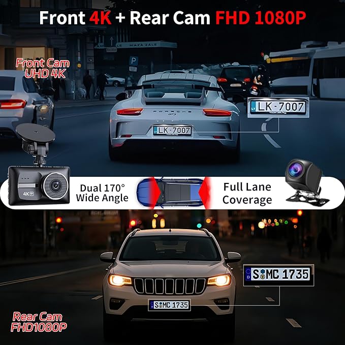 X18 4K Dual Dash Cam Front and Rear, Free 64GB Card Support 256G Max, 5.8G WiFi - up to 20MB/s Fastest Download Speed with App, 4K 2160P/FHD Dash Camera, 3" IPS, G-Sensor,24H Parking Mode