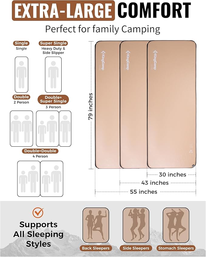 KingCamp FLEXIREST 5.0 Inflatable Sleeping Pad for Camping, No Sag PVC-Free High-Support Compact Sleeping Mat with 1100lbs Capacity & Pump Sack, Camping Mat for Camp Car Glamping Travel, Single