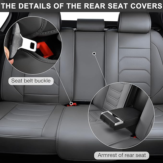 Gray Car Seat Covers Full Set, Breathable Leather Automotive Front and Rear Seat Covers & Headrest for Reduce The Driving Fatigue, Compatible with Most Vehicles, Cars