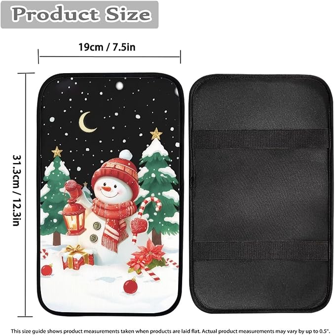 Snow Snowman Xmas Vehicle Armrest Covers Car Center Console Cushion Pad Middle Storage Organizer Pad Universal Style Car Interior Thanksgiving Decor