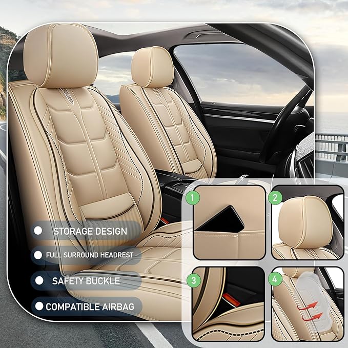 Leather Car Seat Covers Fit for Toyota Prius c 2012-2019, 5 Seater Car Seat Cover, Premium Waterproof, Scratch Resistant Car Interior Accessories (Full Set Beige)