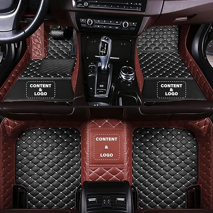 Custom Making Car Floor Mats Compatible for 2000-2025 All Mode Sedan SUV Sports Car Full Coverage Cute Pads Protection Non-Slip Leather Floor Liners (Black+Dark Brown Edge)