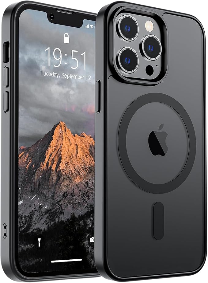 SUPFINE Magnetic for iPhone 13 Pro Case (Compatible with MagSafe) (Military Grade Drop Protection) Translucent Matte Shockproof Phone Case,Black