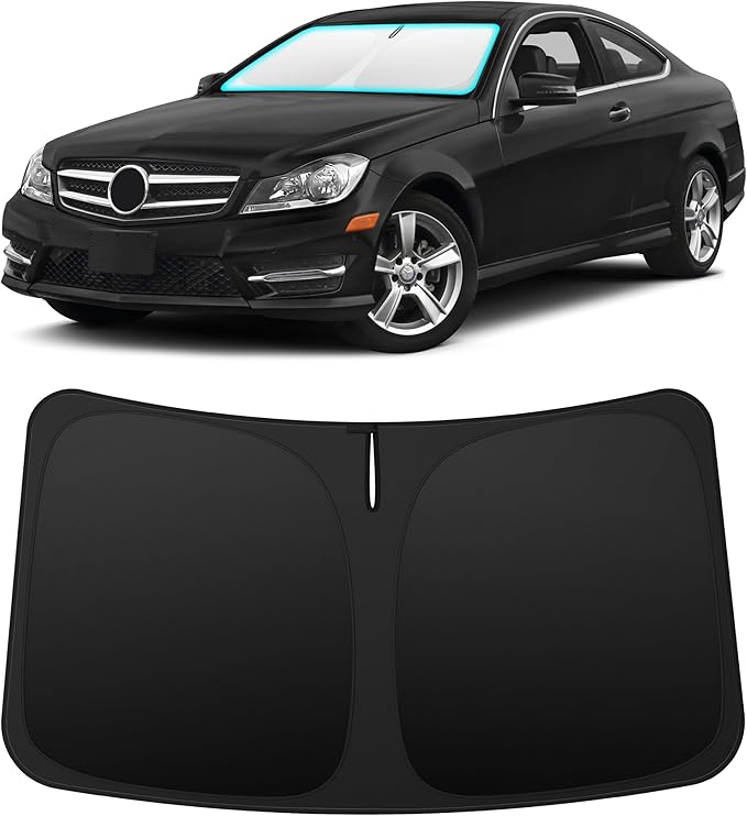 INSAUTO Custom Fit Windshield Sun Shade Accessories for Mercedes-Benz C-Class 2008-2014, Foldable Front Window Sunshade, UV & Heat Reflector, Keeps Interior Cool, Includes Storage Bag