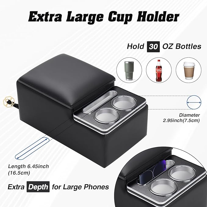 Upgraded Bench Seat Center Console with Extra Large Cup Holder & Phone Holder, Universal Car Armrest Storage Box Organizer for Truck & SUV & Van Automotive Central Console for Back Bench Seat
