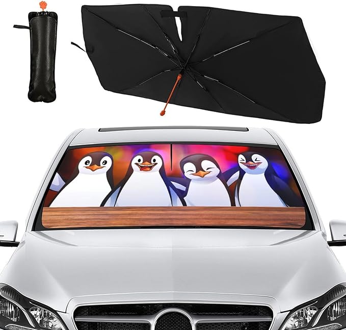 Socira Funny Penguin Car Windshield Sun Shade Umbrella Foldable Sunshade for Front Window Auto Windshield Sunshade Covers Car Accessories Protect from Sun Rays Heat 57'' X 30''