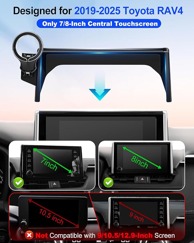 pop-tech Magnetic Car Mount for Toyota RAV4 2019 2020 2021 2022 2023 2024 2025 : for MagSafe Strong Magnets RAV 4 Cell Phone Holder 7/8-Inch Touch Screen Cradles for iPhone Samsung