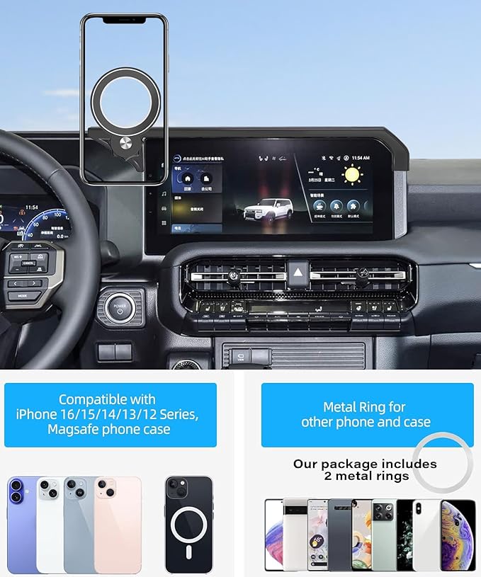 Car Phone Holder for 2024 2025 2026 Toyota Land Cruiser LC250 Accessories Apply to 8/12.3 Inch Touch Screen Fixed Clip Magnetic Cell Phone Mount Hands-Free 360 Degree Rotation