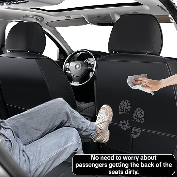Car Seat Cover Full Set Sets, Universal Car Seat Covers for Cars, Premium Waterproof Leather, Protect & Upgrade Car Interior, Compatible with Airbags, Easy to Install & Clean Up
