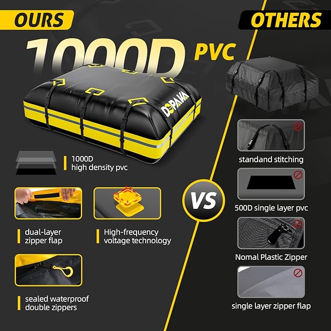 Car Rooftop Cargo Carrier Bag,100% Waterproof Heavy Duty 1000D Car Top Carrier,21 Cubic Feet Car Roof Bag for All Vehicle with/Without Rack,Anti-Tear Anti-Slip Mat, Luggage Lock,6 Door Hooks
