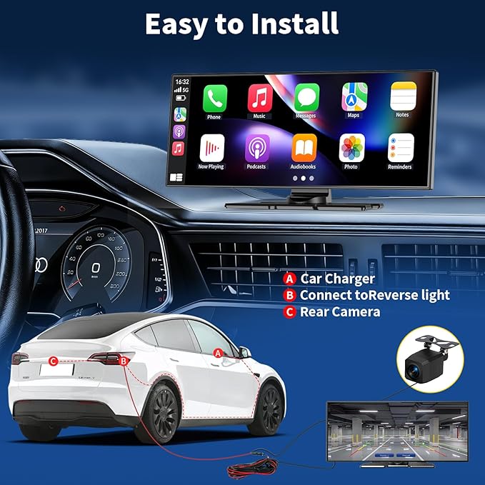 11.5" Largest Wireless Carplay HD Screen for Carplay & Android Auto Car Stereo with 4K Dash Cam 1080P Backup Camera, GPS Navigation/Bluetooth/Mirror Link/Voice Control/AUX/FM/Siri