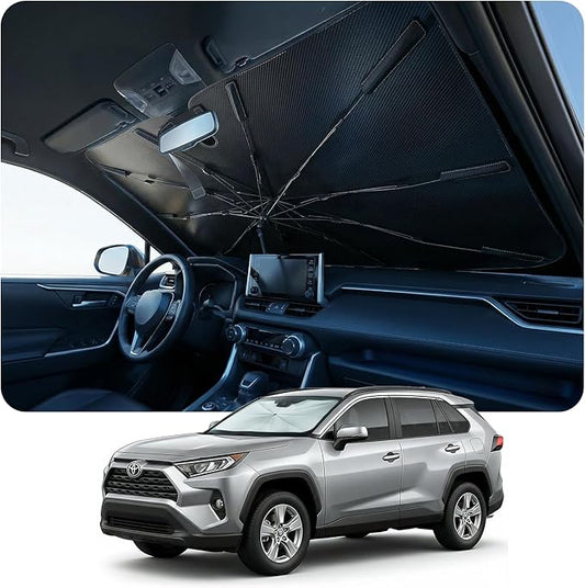 [Upgraded] DooGooCoo Windshield Sun Shade Umbrella - Large, Car Sunshade for Front Windshield [UV Block & Heat Shield], Keep Car Cooler & Protect Interior Sun Shade for car Windshield (61"x35")