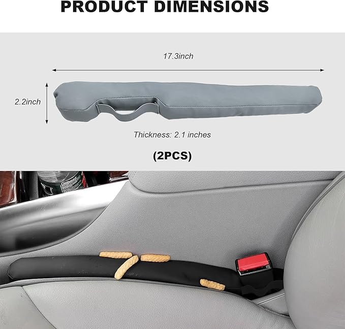 2PCS Leather Car Seat Gap Filler, No-Drop Seat Side Gap Plug Crevice Blocker with Securing Strap, Elastic Filler Block The Gap Between Seats & Console for Truck SUV Sedan (Light Gray)