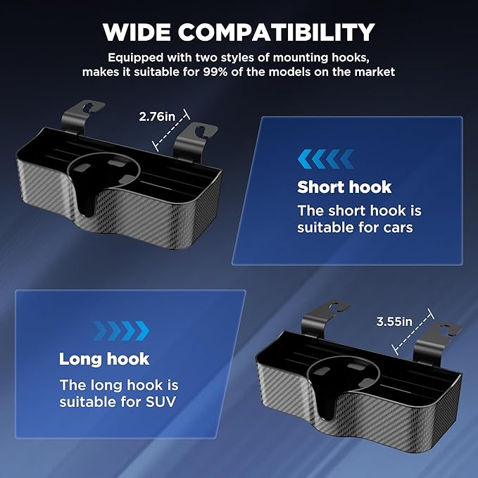 Car Headrest Backseat Organizer with Cup Holder,3 in 1 Backseat Cup Holder, Storage Box Organizer & Hooks for Car, for Hold Phone,Snacks, Drinks, Handbag, Compatible with Most Vehicles Black 2pcs (2)