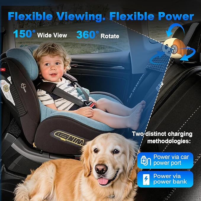 Cabin Care Baby Car Camera with Wireless CarPlay Adapter for iPhone Only, 1080P HD, IR Night Vision, 150° Wide-Angle, Real-Time Rear Seat Monitor, Works with Factory Wired CarPlay (Dog)