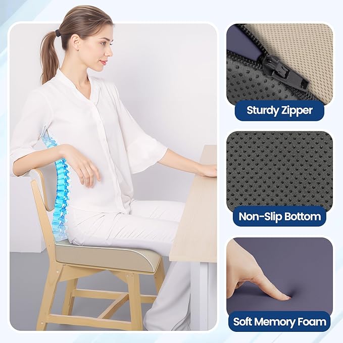 Seat Cushion for Tailbone Pain Relief, Office Chair Cushion, Memory Foam Large Chair Cushion with Non-Slip Cover for Soft Support at Office Chair, Car Seat, Airplane Beige/2X-Large