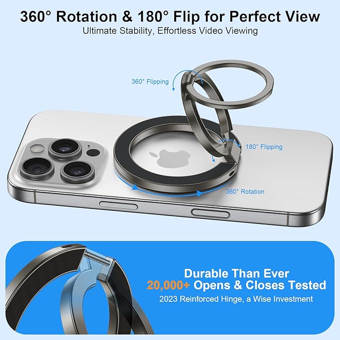 Magnetic Ring Holder for MagSafe Dual-Side Magnet Stand Cell Phone Grip for iPhone 17 Pro Max 16 15 14 13 12 Plus Samsung Galaxy S25 Edge S24 Ultra S23 S22 S21 S20 Magnetic Finger Ring for Car Mount