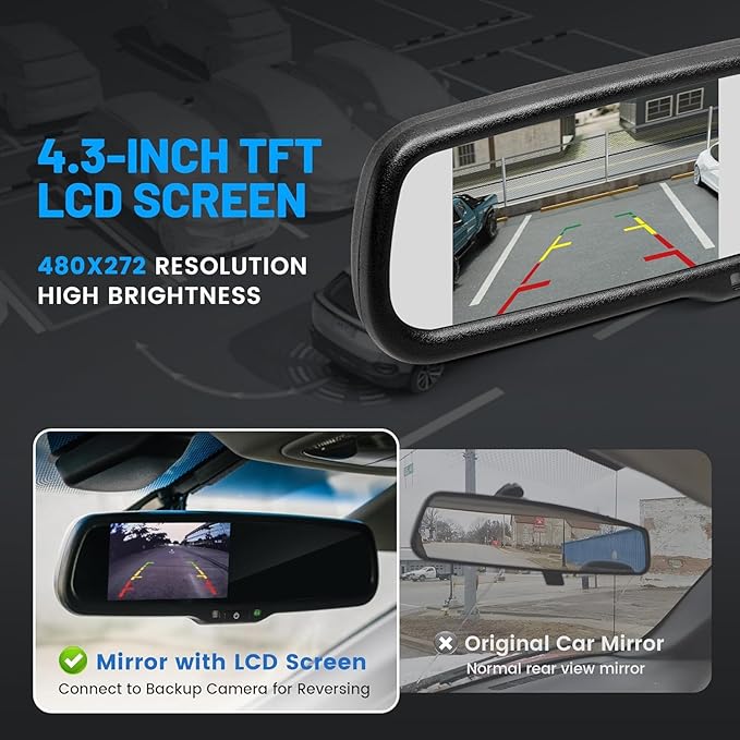 EWAY Tailgate Handle Backup Reverse Camera with 4.3 inch Rear View Mirror Monitor Kit for Chevy Silverado/GMC Sierra Fleet Side Metal Bed 1500 2500 3500 1999-2006 Reversing Parking Camera