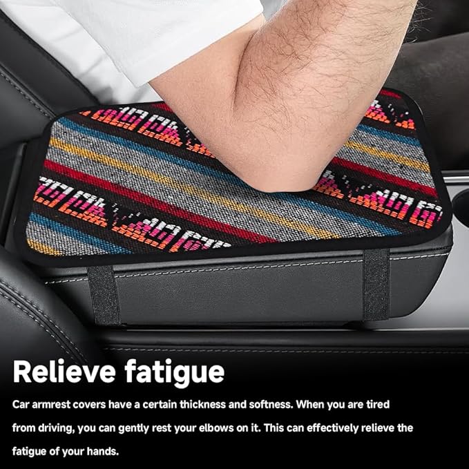 Bohemian Universal Armrest Cover Pad, Car Center Console Cushion, Boho Ethnic Style Auto Armrest Decorative Pad with Elastic Straps, Car Arm Rest Cover Protector for Vehicles (Armrest Cover-C)