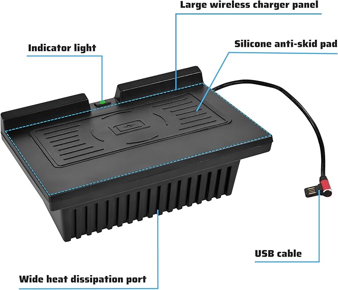 Wireless Charger for Ford F150 18-23, Car Wireless Charging Panel with USB-A USB-C Center Console Organizer for Ford F-150 2018-2023 Accessories
