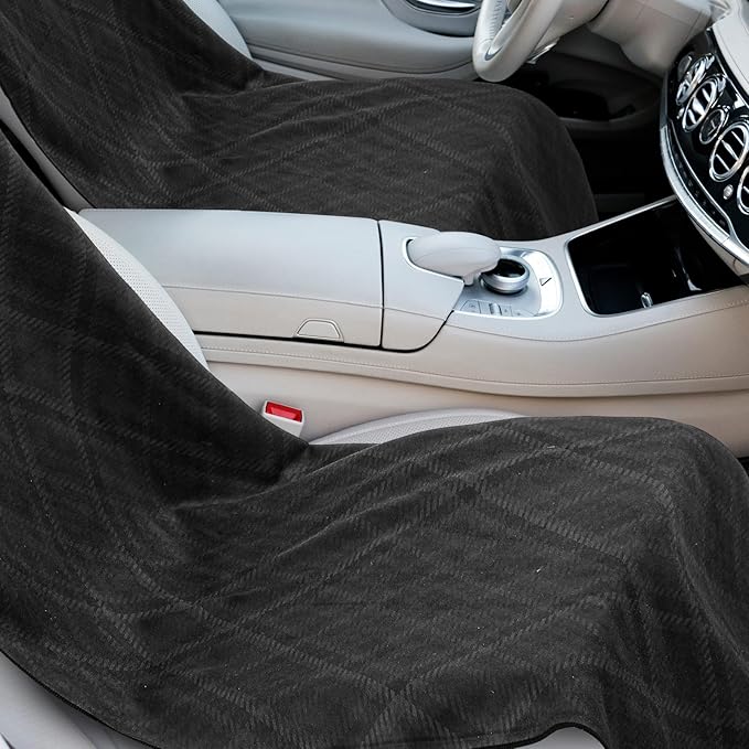 1 Pack Car Seat Towel Covers with Storage Bag 63 x 32 Inch Athletic Running Towel Seat Sweat Washable Non Slip Cover Gift for Car Outdoor Sport Activities (Black Plaid)