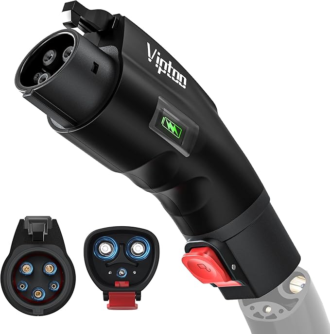 VIPTOO Tesla to J1772 Adapter 60A 250V AC — NACS EV Charging Connector with Charging Status Display for Tesla Wall/Destination/Mobile Charger, Fast & Safe Charging (Black)