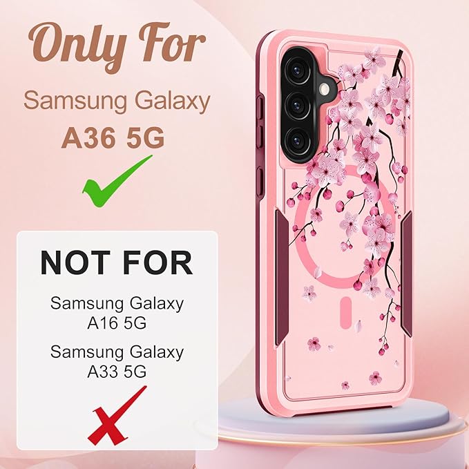 for Samsung Galaxy A36 5G Phone Case - Compatible with MagSafe Women Girls Cute Magnetic Protective Cover Girly Flower Blossom Heavy Duty Shockproof Design for Samsung A36 5G Cases 6.7"