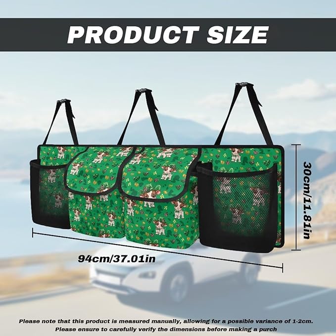 St. Patrick Day Theme Trunk Hanging Storage Bag Cow Trunk Collapsible Cargo Bag for SUVs & Sedans Large Capacity Backseat Car Organizer for Irishman