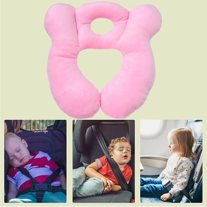 Baby Travel Pillow, Infant Kid's Cushion Soft and Skin Friendly for Car Seat, Pushchair and Stroller (Plush Pink)