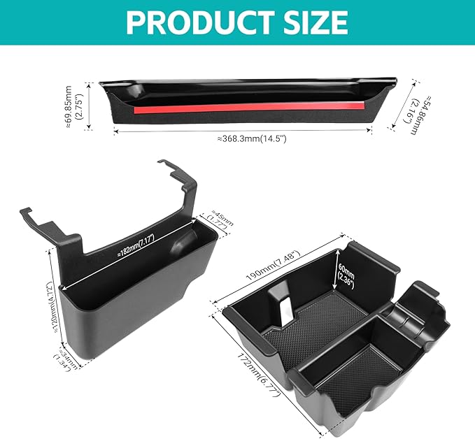 3PCS Center Console Organizer Combo Kit Compatible with 2018-2023 Jeep Wangler JL JLU 4xe Rubicon Sahara & Gladiator JT Accessories, Insert/Hanging Armrest Storage Box & Grab Bar Tray