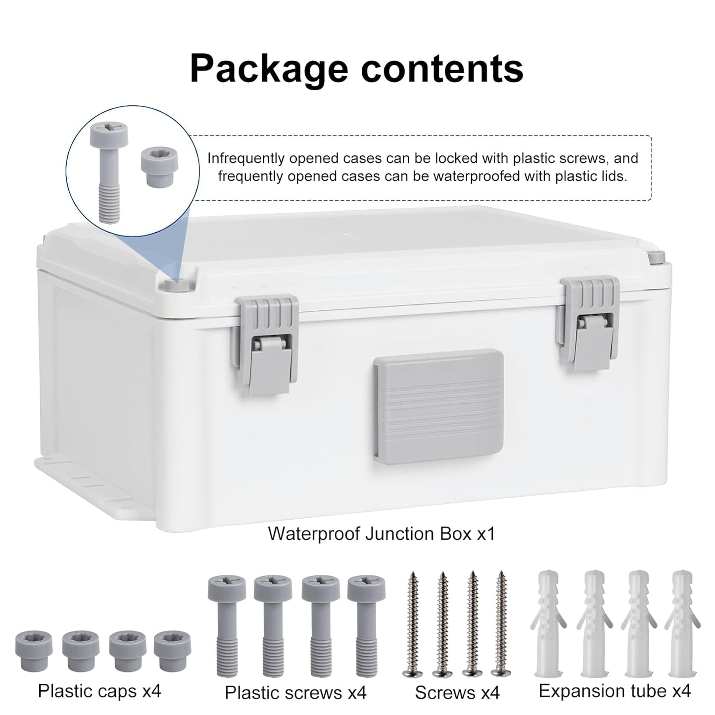 Outdoor Electrical Junction Box, ABS Water Resistant Enclosure with Internal Mounting Panel & Hinged Cover (12.6" H x 9.4" L x 5.7" W)