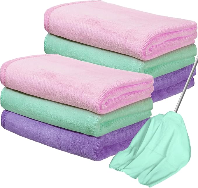 Newwiee 6 Pcs Extra Large Microfiber Cleaning Cloth 30" x 20" Washable Reusable Microfiber Towel Streak Free Lint Free Cloth for Cleaning Home Glass Office Window Bathrooms (Pastel Colors)