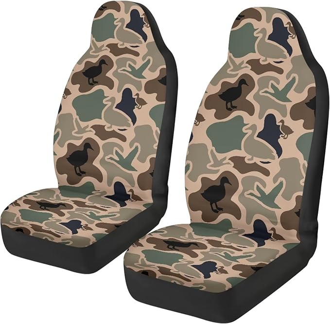 Car Front Seat Covers Elastic Fabrics Universal Duck Camo Print Car Seat Covers Protector Easy to Install Automotive Accessories Suitable for Cars, SUV and Trucks, Set of 2