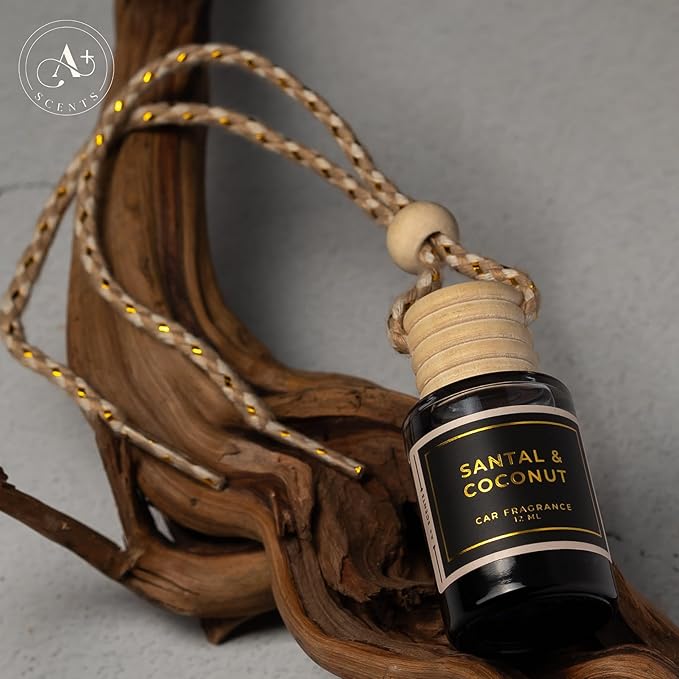 Santal & Coconut - A Fragrant Whisper of Opulent Tropical Serenity! - Luxury Car Hanging Diffuser - Long Lasting Car Freshener - Lasts up to 60 days | A+ Scents