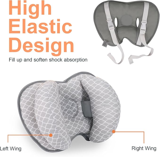 KAKIBLIN Baby Neck Pillow for Head, 2 in 1 Travel Pillow Baby Car Seat Head Support Banana Neck Pillows for Infants Small Boys and Girls, Support for Stroller,White Cloud