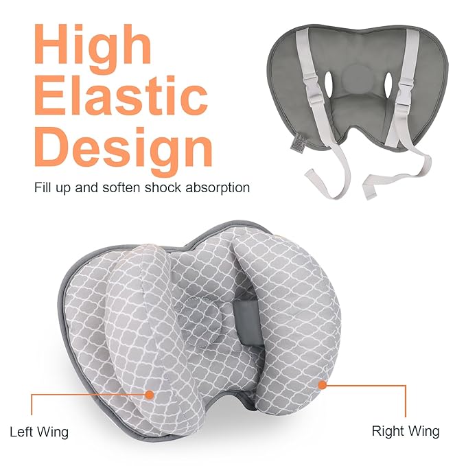 KAKIBLIN Baby Head Neck Support Pillow, 2 in 1 Banana Neck Pillow for Baby, Babies Travel Pillow for Stroller Neck Support for Newborn, Adjustable Head Pillow for Kids (Cloud)