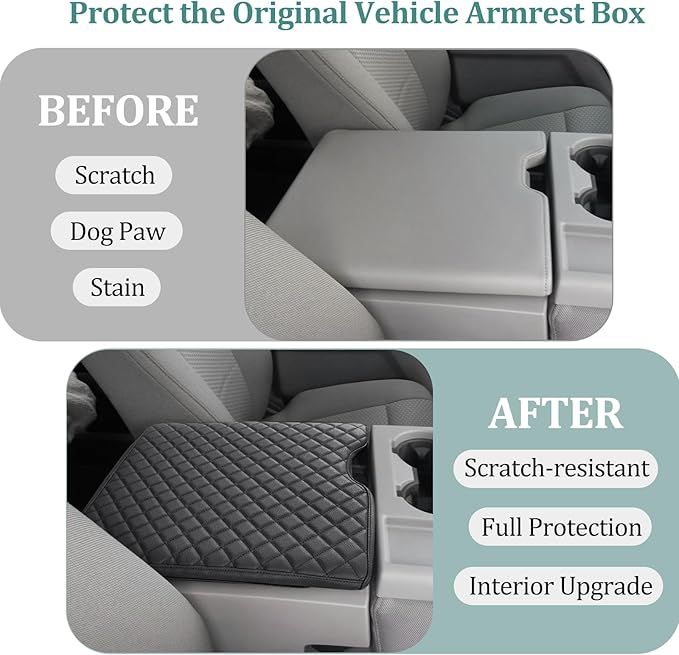 JDMCAR Armrest Cover Compatible with 2015-2024 2025 Ford F150 Accessories, 2017-2025 F250 F350 F450 with 40/20/40 Jump Seat, Customized Anti-Scratch Leather Armrest Lid Protector Pad (Jump Seat Only)