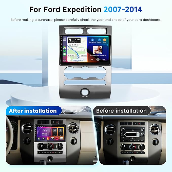 2+64G Android Car Stereo for Ford Expedition 2007-2014 (Manual A/C) Wireless Carplay Android Auto, 9’’ Touchscreen Car Radio with GPS Navigation Bluetooth Mirror Link WiFi FM/RDS EQ Backup Camera SWC