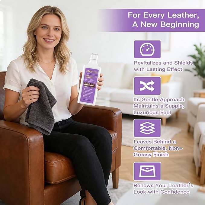 Leather Cleaner & Conditioner - Cleans, Nourishes, Restores & Maintains, Crafted for All Leather Items, Including Handbags, Jackets, Boots, Furniture, Couch, Car Interiors, and Equestrian Gear & More