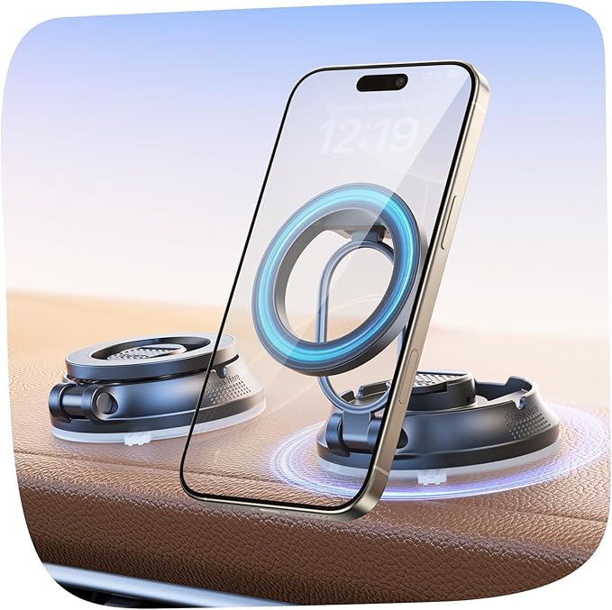 【2026 Newest】SUPERONE for Magsafe Car Mount Suction Cup,【Strongest Suction, 70% Less Spcae】Magnetic Car Phone Holder, Vacuum Phone Mount Foldable Car Accessories for iPhone 17 Pro Max/16/15/14/13/12