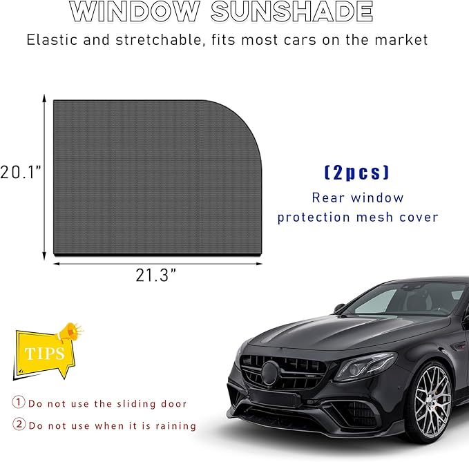 2 PCS Window Shades, Auto Front Rear Side Sun Shades for Block Heat & UV Protection, Breathable Mesh Baby Screen Covers, Universal Car Accessories (Back)