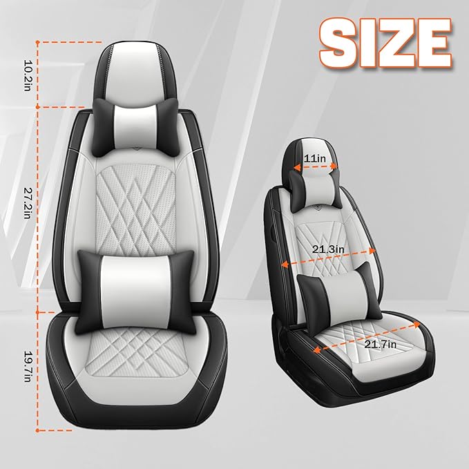 Car Seat Covers Compatible with Toyota Camry 2012-2026 Durable Waterproof Automotive Seat Covers Stretchable, Airbag Compatibility, Premium Nappa Leather(Black White, 2 Pcs Front with Pillow)
