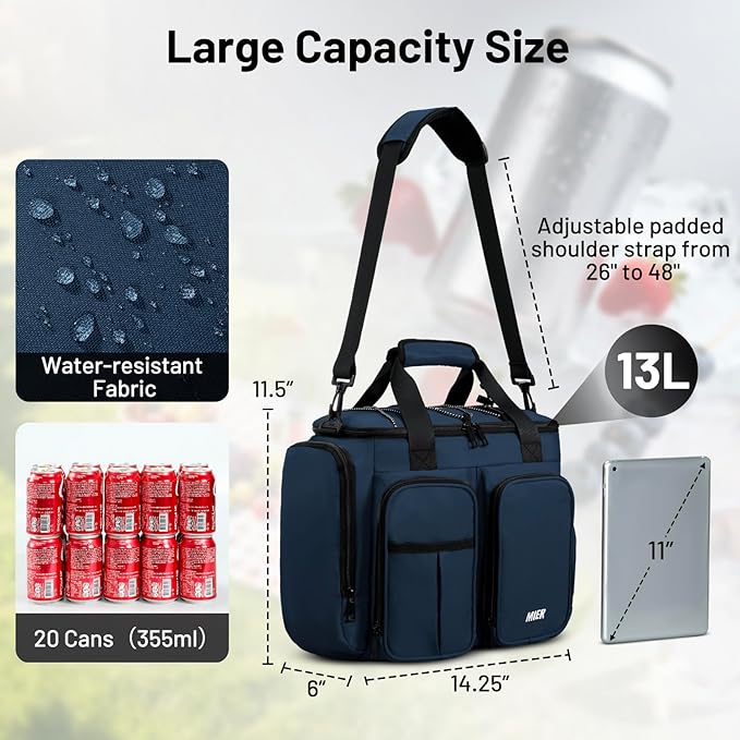 MIER Lunch Box for Men Heavy Duty Insulated Lunch Bag 20 Cans Large Leakproof Soft Cooler Bags with Multiple Pockets for Picnic Work Travel (Navy Blue)
