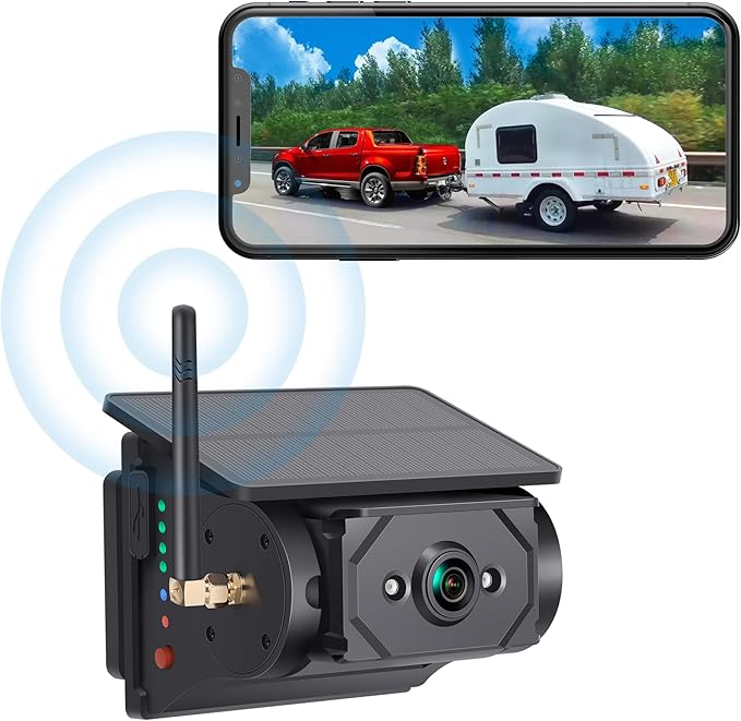 Solar-Powered Wireless Backup Camera with AI Security-Smart Human/Vehicle Detection,WiFi Connectivity,Cordless & Magnetic Mount Rear View Camera Upgrade Your Truck,Trailer,RV,or Camper WF102