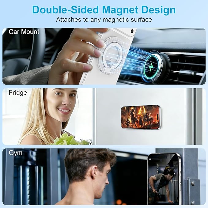 Magnetic Phone Grip, 360° Rotation MagSafe Cell Phone Ring Holder Two-Sided Magnet Kickstand for iPhone 17e 17 16 15 Pro Max Plus Samsung Galaxy S26 S25 Ultra Pixel 10a, MagSafe Car Mount Accessories