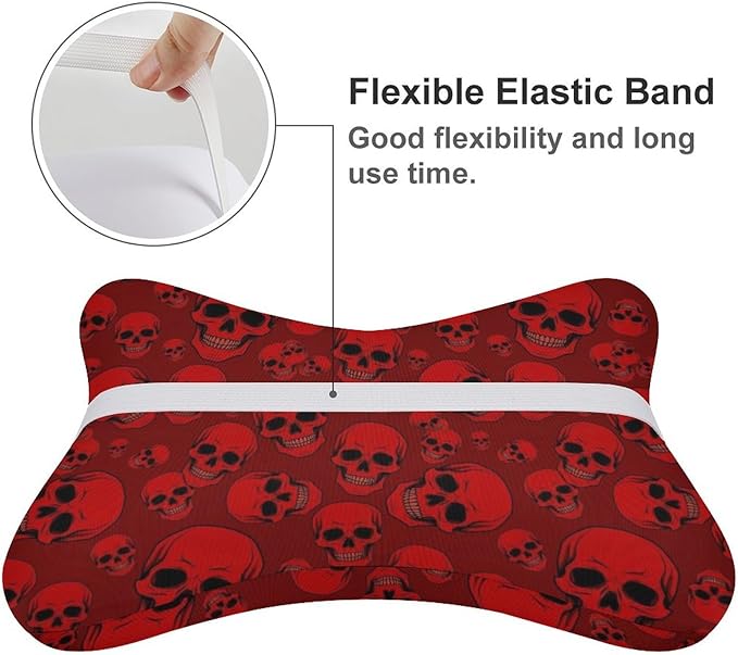 2 Pack Car Neck Pillow Compatible with Red Skulls, Softness Car Headrest Pillow for Driving with Adjustable Strap, Memory Foam Removable Cover, Comfortable Ergonomic Design