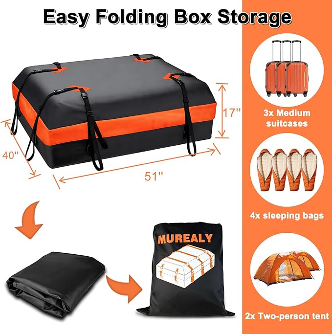 15 Cubic Premium Rooftop Cargo Carrier, Waterproof Car Roof Bag for All Cars with/Without Rack, Heavy Duty Car Roof Cargo Carrier with Anti-Slip Mat, 6 Door Hooks, Luggage Lock