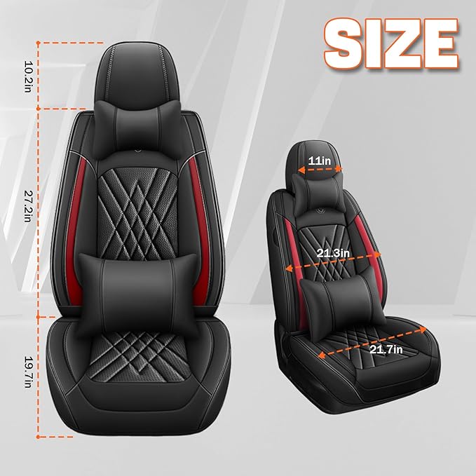 Car Seat Covers Compatible with Toyota Camry 2012-2026 Durable Waterproof Automotive Seat Covers Stretchable, Airbag Compatibility, Premium Nappa Leather(Black Red, 2 Pcs Front with Pillow)