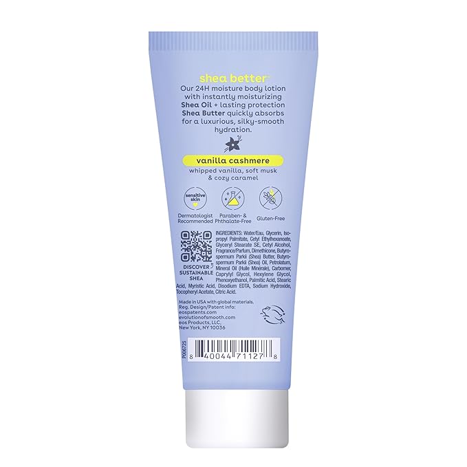 eos 24H Moisture Travel Body Lotion- Vanilla Cashmere,Travel Size Essential,Toiletries,Mini Body Lotion For Dry Skin,2.5 fl oz,(Pack of 2)