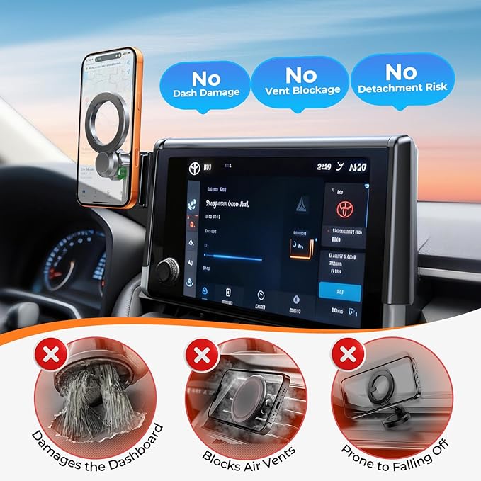 Car Phone Holder for BMW 7 Series 2022 2021 2020 2019 2018 2017 2016 (Only for 10.25/10.3-Inch Screen) 360° Rotation Magnetic Cell Phone Mount, Compatible with Magsafe, Does Not Affect Air Vent